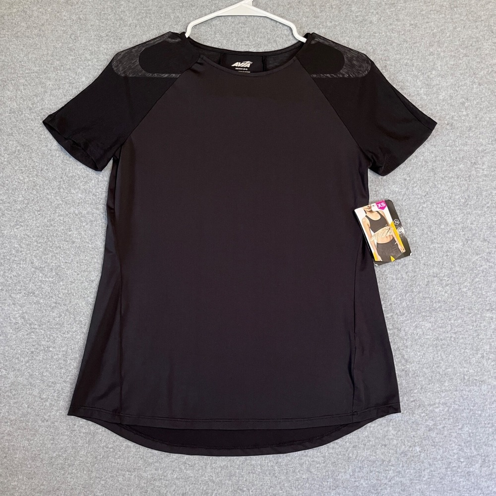 Avia Top Womens XS Black Burnout Tee Short Sleeve Moisture Wicking Pullover New